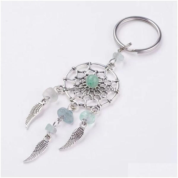 Schlüsselringe Böhmische Natursteinperlen Traumfänger Schlüsselanhänger Frauen Männer Boho Indianer Flügel Charms Kette auf Tasche Trinket Party Glücksgeschenk DHT3E