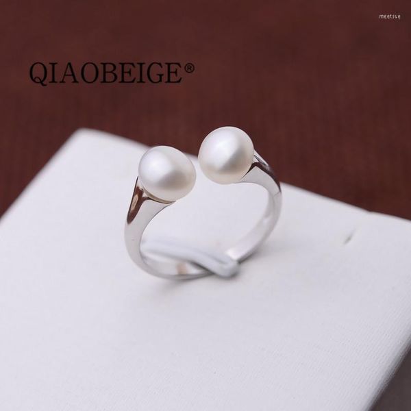 Cluster Rings QIAOBEIGE Fashion And Simple Fin Blank Jewelry 925 Silver Sterling Pearl Ring For Girls Two Pearls Mounted DIY Accessory