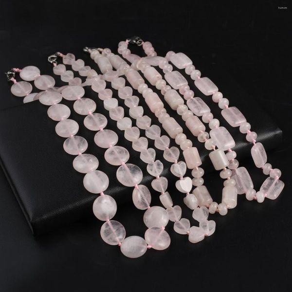 Anhänger Halsketten Natürliche Rosenquarz Perlenkette Mehrere Stile Achate Stein Lose Perlen Für Frauen Jewerly Party Geschenk Länge 45 cm