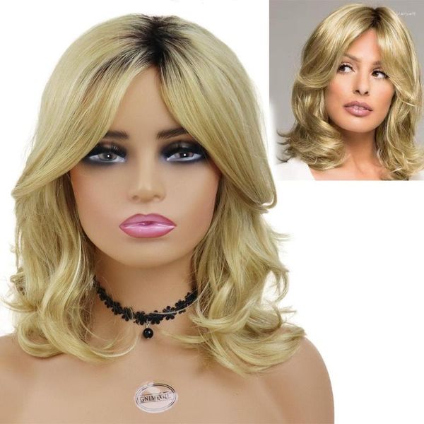 Синтетические парики Gnimegil Blond Natural Wave Hair для женщин Золотые блондинка темные корни омбре парик женский костюм Хэллоуин Леди