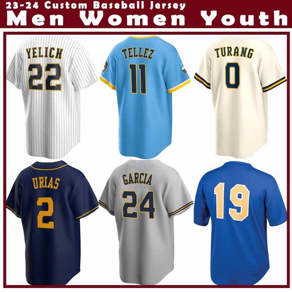 Maglia da baseball Brewers Milwaukee Christian Yelich Willy Adames Corbin Burnes Josh Hader Brewers Robin Yount Rowdy Tellez Luis Urias Hunter Renfroe Lorenzo Cain