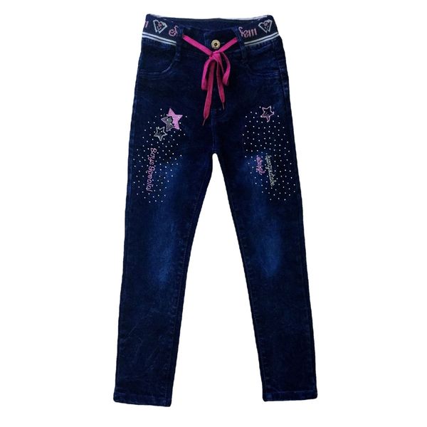 Jeans Kinder Mädchen bestickte Rib Tether Denim Hose Kinder gerade Hose in voller Länge 3 12t 230711