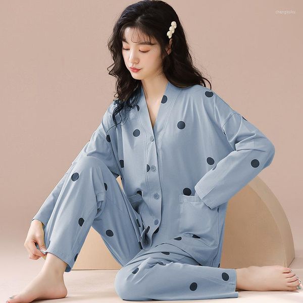 Женская одежда для сна 2 часа пижам набор плюс размер S-XXL Ladies Cotton Home Wear Suit осень зимний клетчатый отпечаток