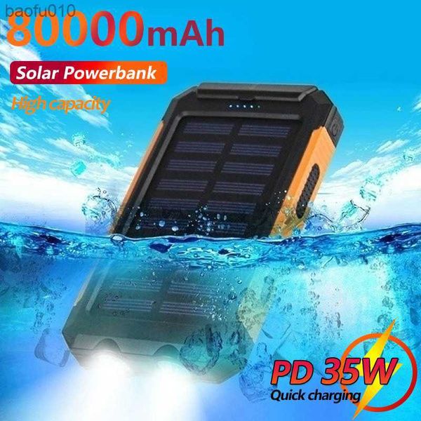 80000 mAh Solar Wasserdichte Power Bank Tragbare Externe Batterie mit SOS LED Licht Reise Powerbank für Xiaomi Iphone Samsung L230712