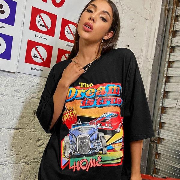 Camisetas masculinas e femininas em estilo gótico com estampas de carros europeus e americanos para compras de moda de rua