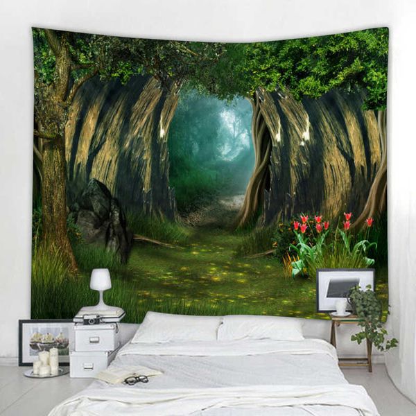 Arazzi Fantasia Foresta Stampa Grande Arazzo da parete Economico Appeso a parete Tappeto artistico Decorativo Soggiorno Grande coperta