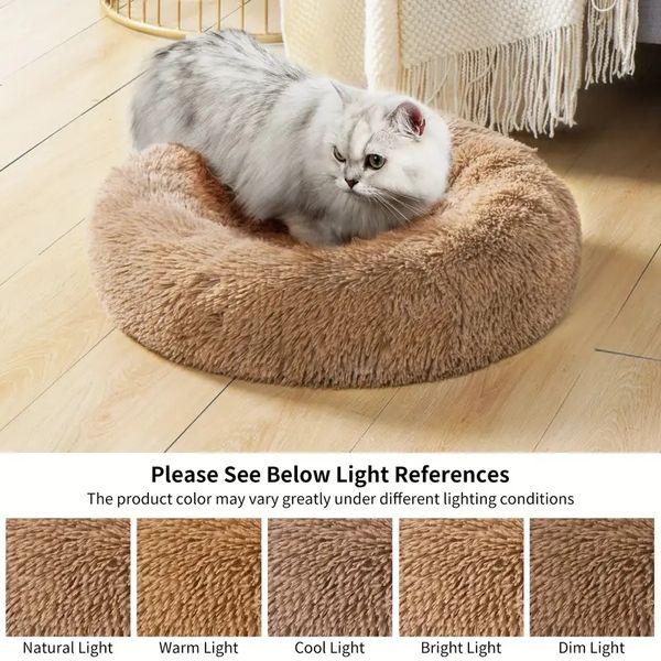 Cama calmante para gatos, cama redonda em forma de donut com fundo antiderrapante, lavável, cama calmante, camas aconchegantes e aconchegantes para gatos para gatos internos