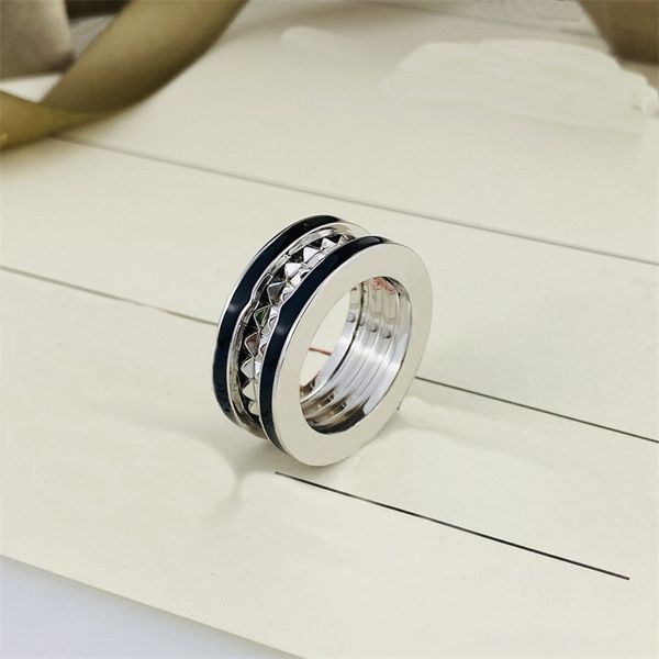 moda tasarımcı yüzüğü lüks mücevher siyah beyaz bahar seramik halkalar için kadınlar için gümüş yüzükler sevgililer günü hediye 5-12 beden