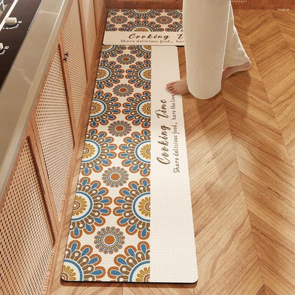 Tapetes de PVC Confortáveis Retrô Tiras Longas Tapete de Piso para Cozinha Tapete Amplamente Aplicado Decoração de Casa Vintage