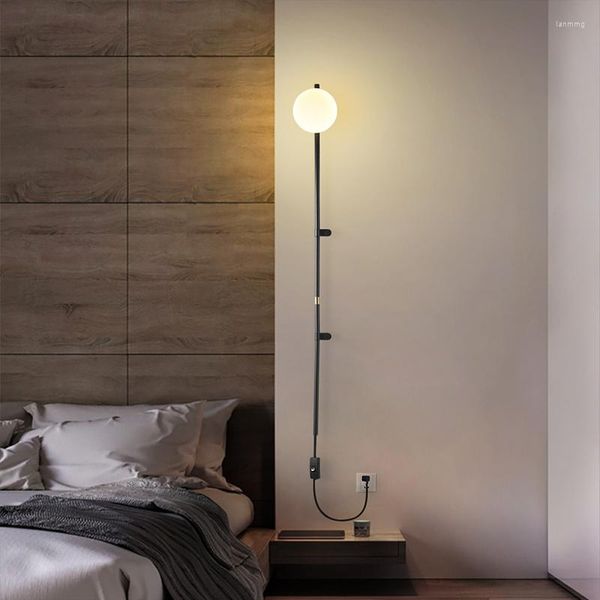 Wandleuchte, minimalistische Linie, Nachttischlampen, weißes Glas, G9-Glühbirne mit Steckerschalter, Wandlampen für Wohnzimmer, Schlafzimmer, Büro, Dekoration