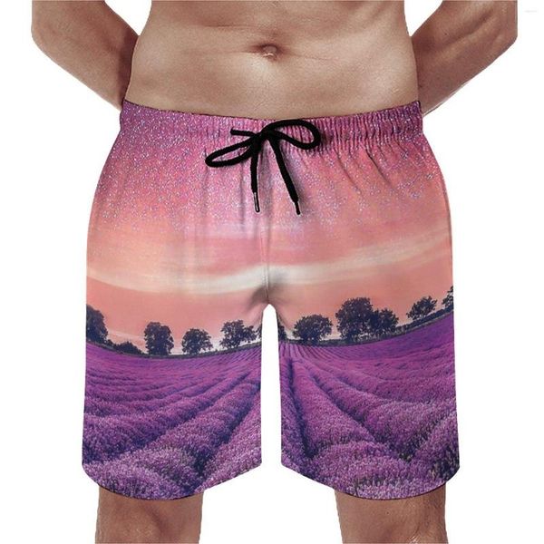 Pantaloncini da uomo Lavender Fields Board Daily Beach Starry Sky Print Costume da bagno di grandi dimensioni