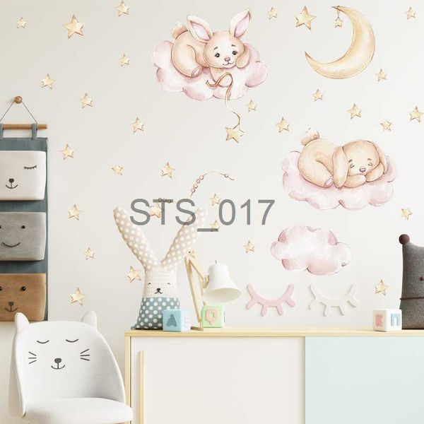 Outros adesivos decorativos coelho dos desenhos animados boa noite adesivos de parede para quartos de crianças nuvens lua estrelas crianças quarto decoração berçário decalques papel de parede x0712