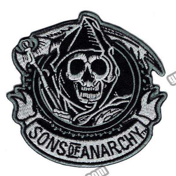 Moda SOA Reaper Crew Emblema bordado em ferro para motocicleta Heavy Metal Punk Aplique Emblema Frontal 3 5 G0448307S