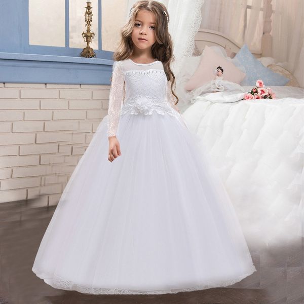 Abiti da ragazza Summer Girls Bianco Rosa Lungo Abito da damigella d'onore Baby Kids Gown Abbigliamento Bambini Princess Party Wedding Evening 10 12 13 Y Vestidos 230712