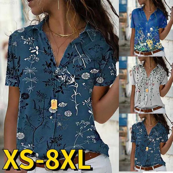 Blusas de mujer Camisas Primavera Verano Mujer Vintage Elegante Manga corta Sexy Cuello en V Blusa con botones de mujer Todos los días Calle Nuevo diseño Impresión Tops L230712