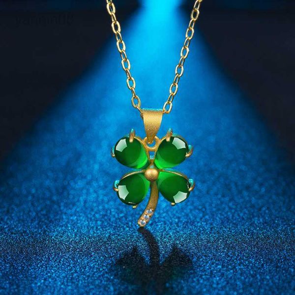 Colares com Pingente Verde Natural Jade Trevo Colar com Pingente Prata 925 Moda Jóias Amuleto de Calcedônia Presentes HKD230712