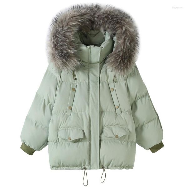 Kadınlar Down 2023 Pamuk Palto Kış Sıcak Ceketleri Polyester Kapşonlu Yakalı Rakun Kürk Kısa Parka Moda Kadın Fermuar Giysileri