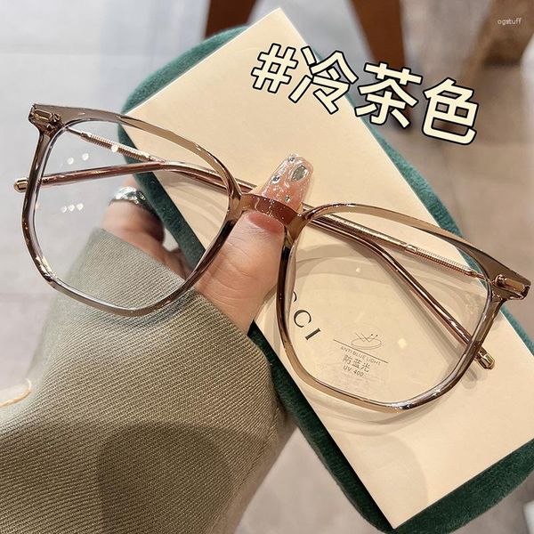 Sonnenbrille 2023 Frauen Vintage Brillengestell Koreanischer Stil Ultraleicht TR90 mit Metall Anti-Blue Ray Plain Girl