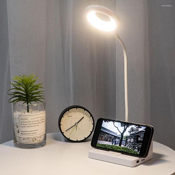 Lampade da tavolo Lampada da scrivania a LED Luce ricaricabile con porta di ricarica USB Portapenne per la lettura della camera da letto del college per bambini