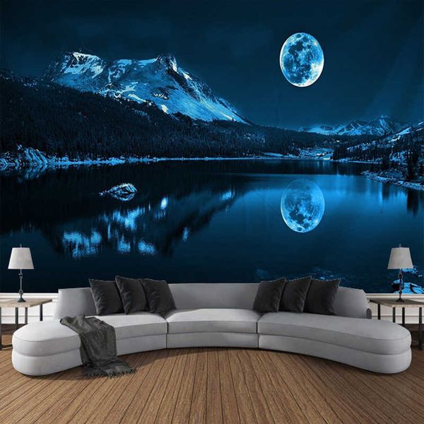 Tapeçarias Starry Forest Night View Lua Paisagem Tapeçaria Arte Decorativa Cobertor Cortina Pendurada Casa Quarto Sala de Estar Decoração