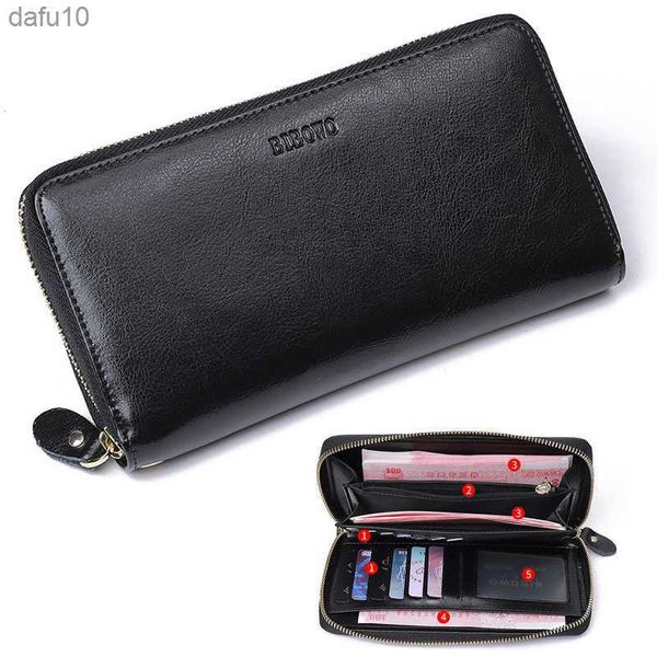 Moda Desige Carteira Feminina de Couro Genuíno Bolsa Clutch Longa Porta Organizador de Grande Capacidade Bolsa Feminina de Viagem L230704