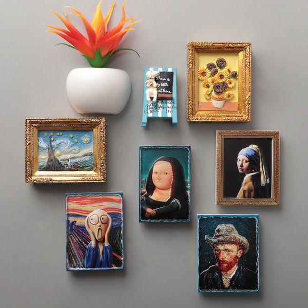 Imãs de geladeira Mona Lisa adesivos magnéticos de geladeira van gogh Girassol Pinturas mundialmente famosas Ímãs de geladeira 3d coleção de decoração para casa 230711