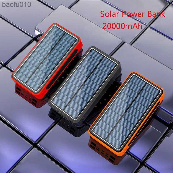 Solarpanel Powerbank 20000 mAh mit Taschenlampe Tragbares Ladegerät 4 USB Typ C Poverbank für iPad iPhone Samsung Xiaomi Power Bank L230712