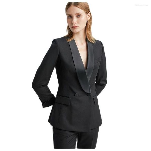 Damen Zweiteilige Hose Pendler Formeller Anzug Schwarz 2-teilig Slim Fit Arbeitskleidung Business Büro Jacke Hose Damen Hochzeit Party Smoking