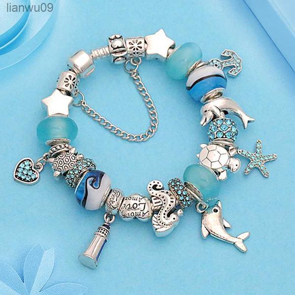 Bracciali con ciondoli a forma di delfino di design classico Braccialetti per gioielli da donna Regalo Braccialetti di perline fai da te in cristallo di Murano blu L230704