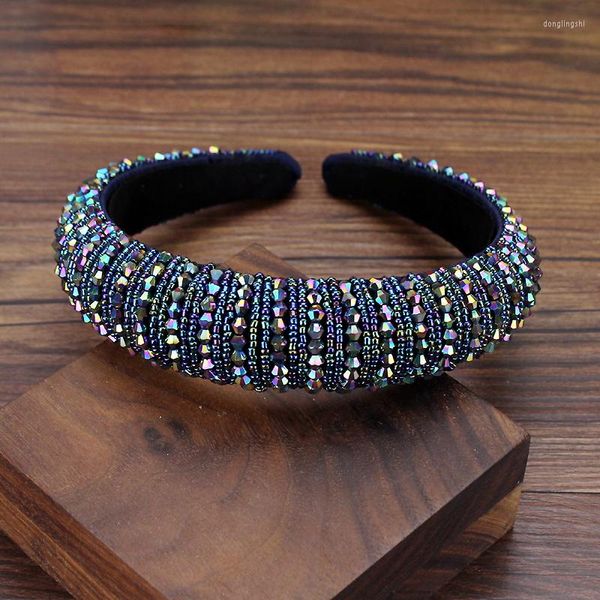 Saç klipsleri moda barok yastıklı rhinestone saç bantları ab siyah gri kristal boncuklu kafa bantları kadınlar için headdress aksesuarları