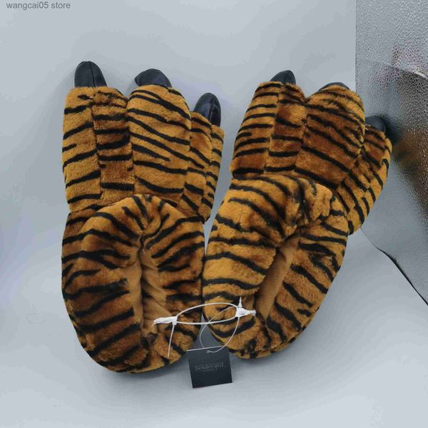 Chinelos 2022 Criativo Animal Tigre Padrão Chinelos Design Engraçado Urso P Furry Slides Plus Size Masculino Macio Macio Chinelos Fofo T230712