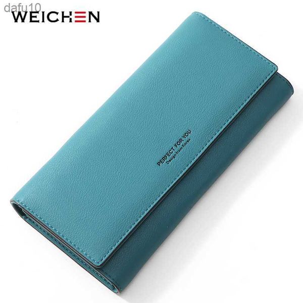 WEICHEN Simplism Carteira Feminina Couro Macio Bolsa Longa Titular Cartão Celular Bolso Carteiras Femininas Clutch Feminino Portfel Carteira L230704