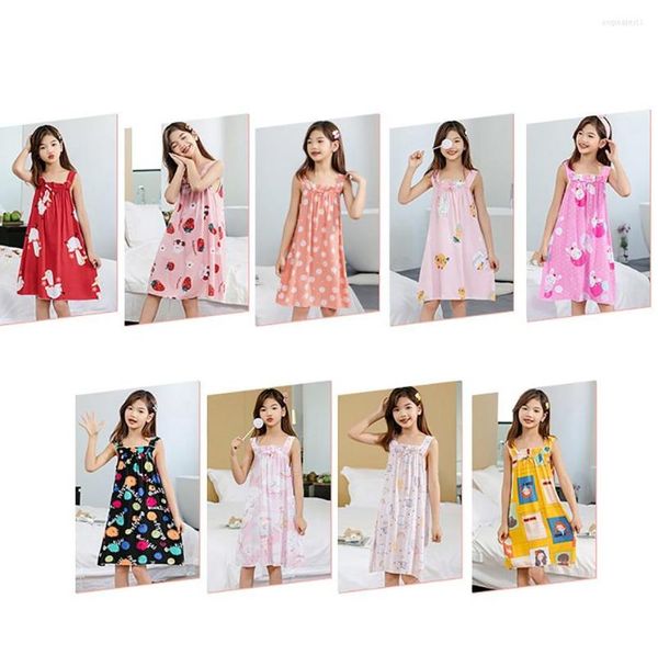 Abiti da ragazza 2023 Summer Girls Cotton Silk Dress For Children 'Home Wear Stampa senza maniche casual da 2 a 12 anni Baby Kids