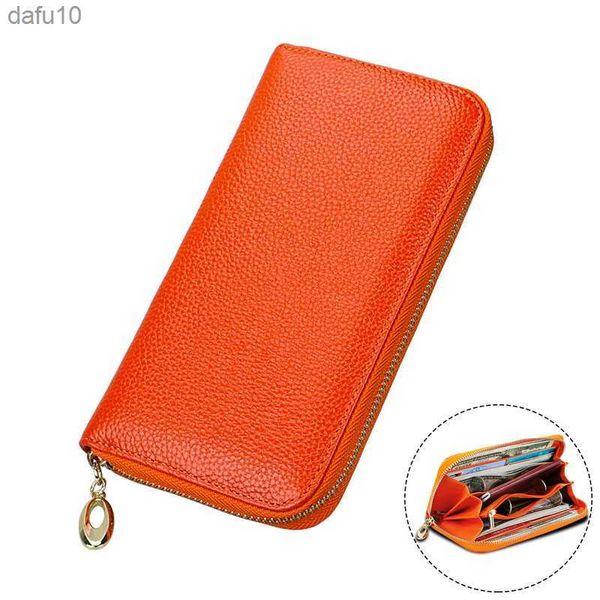 Brieftasche Weibliche Echtes Leder Brieftasche für Telefon Geld Tasche Gelb Orange Zipper Frauen Geldbörsen Lange Geldbörse RFID Karte Halter l230704