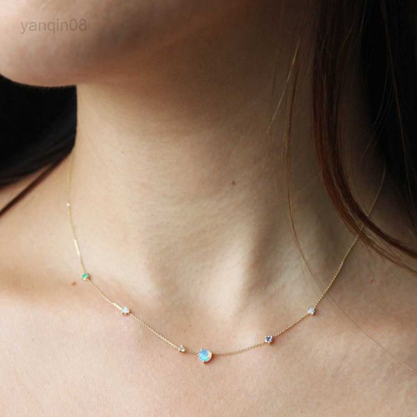 Anhänger-Halsketten 2023 Zarte weiße Feueropal-Anhänger für Frauen 925 Sterling Silber Halskette Eleganter Naturstein Modeschmuck Geschenk Collier HKD230712