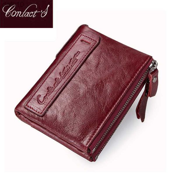 Mode Echtes Leder Frauen Brieftasche Bi-fold Geldbörsen Rot ID Karte Halter Geldbörse Mit Doppel-reißverschluss Kleine frauen geldbörse 2022 L230704