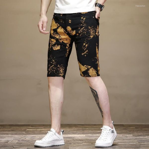 Herrenjeans Sommer bestickte Männer schwarze Denim-Shorts Slim Fit Stretch gerade Hose mit mittlerer Taille bedruckte Camouflage-Stil reine Baumwolle 3D 2024