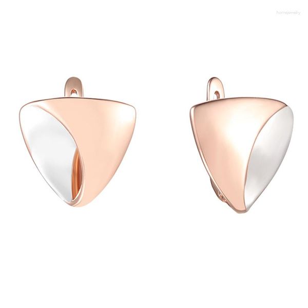 Brincos pendentes FJ Wonen Triangle 585 One Side Rose Gold White Color Fashion Gift Joias