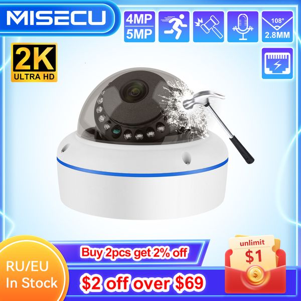 Câmeras IP MISECU Super HD 5MP 4MP H 265 Vigilância POE Câmera Áudio Microfone Dome Segurança Interna Casa Metal Email Push P2P 230712