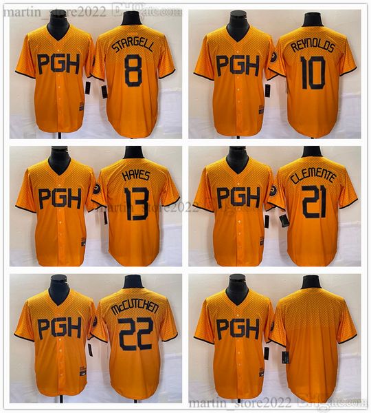 Oro 2023 City Connect Replica Player Maglie da baseball 13 Ke'Bryan Hayes 10 Bryan Reynolds Andrew 22 McCutchen 21 Roberto Clemente 8 Willie Stargell Uomo Donna Gioventù