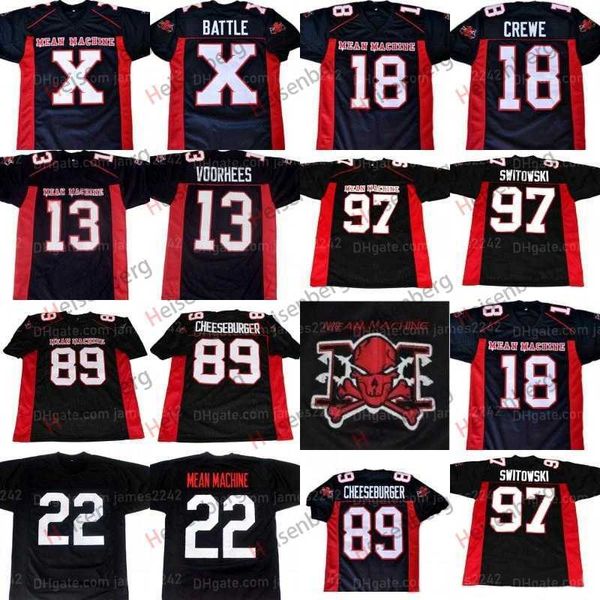 Longest Yard Movie Football Jersey Batte X Jason Voorhees Mean Machine Paul CREWE CHEESEBURGER Maglie retrò personalizzate cucite Nero Uomo Donna Gioventù