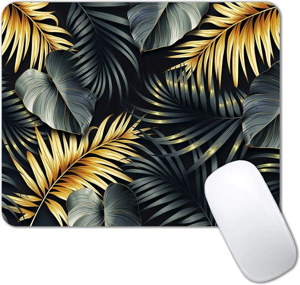 Mauspad mit tropischen Palmblättern, goldgrün, Dschungelblatt, Persönlichkeitsdesigns, Mauspads für Laptop, PC, Büro, Arbeit, Gaming