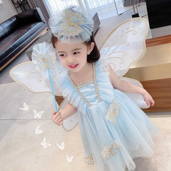 Mädchenkleider 2021 Sommer Mädchen Kleid Schmetterlingsflügel Spitze Prinzessin Kleid Modisches Geburtstagspartykleid Kinder Kinder UrlaubskleidungHKD230712