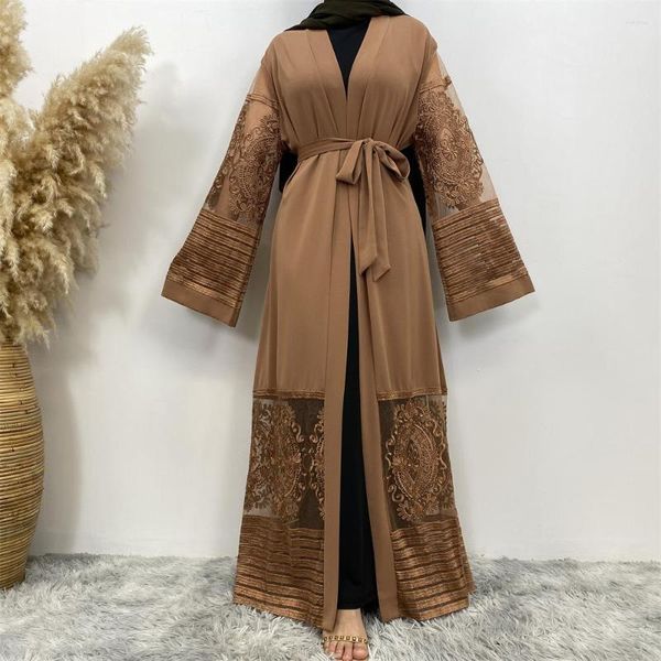 Vestuário étnico europeu e americano Explosões de moda Cardigã Feminino Gaze bordado Dubai Robe Vestido Muçulmano