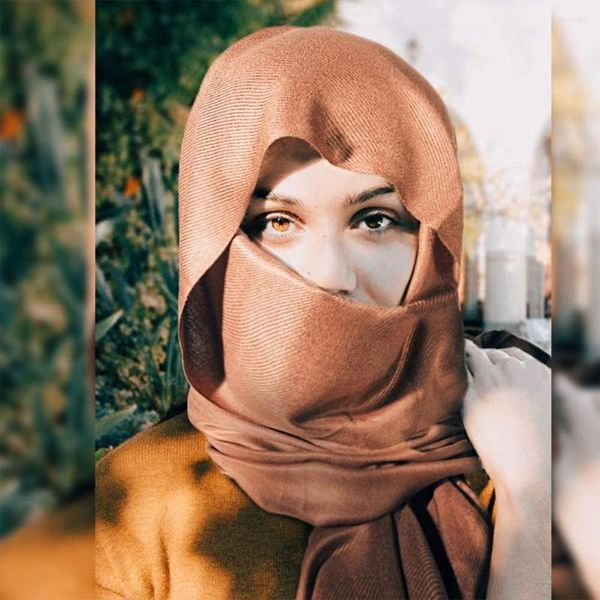 Ethnische Kleidung 70 200 cm Winter Frauen Hijab Schal Dünne Schals Wraps Dame Feste Weibliche Stolen Lange Kaschmir Pashmina Foulard kopf Schals