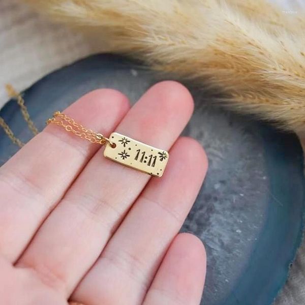 Ketten Rechteck Engel Nummer 11:11 Halskette für Frauen Glück 1111 Choker Edelstahl Schmuck Machen Sie einen Wunsch Geschenk ihr