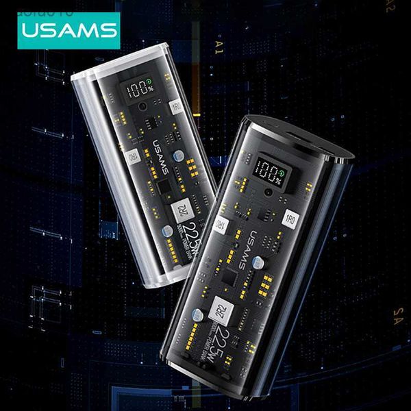 USAMS Şeffaf Güç Bankası 9000mAH 20W PD Hızlı Şarj Powerbank Dijital Ekran İPhone için Taşınabilir Bater Şarj Cihazı Xiaomi L230712