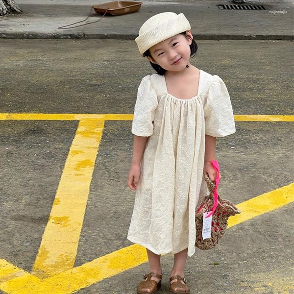 Abiti da ragazza Vintage Ricamo in pizzo Neonate Boho Dress Summer Casual Colletto tondo Costumi per bambini per le vacanze 2-10 anni