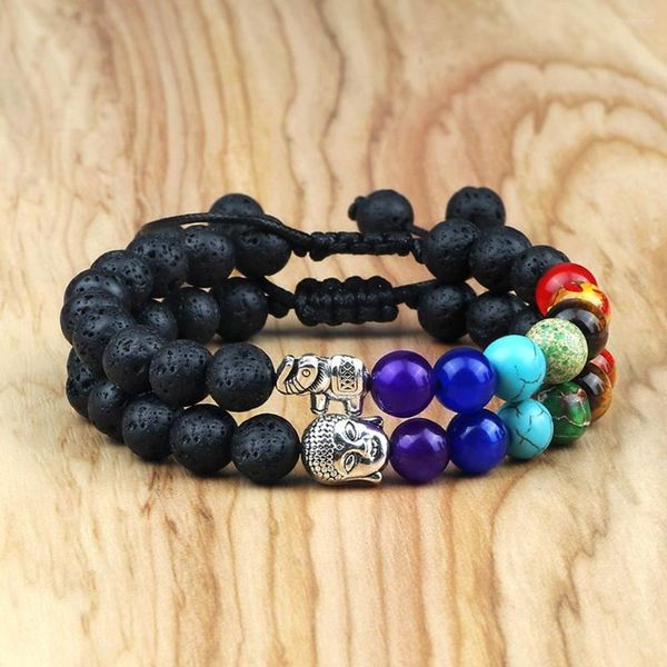 Strand Trendy 7 Chakra Bracciale in pietra naturale per donna Uomo Perline rotonde Buddha Healing Balance Therapy Yoga Jewelry Preghiera regolabile