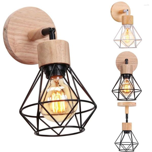 Wandleuchte Industrie Mini Licht Käfig Holz Eisen Lenkkopf Wandleuchte für Schlafzimmer Arbeitszimmer Gang Korridor Hintergrund E27